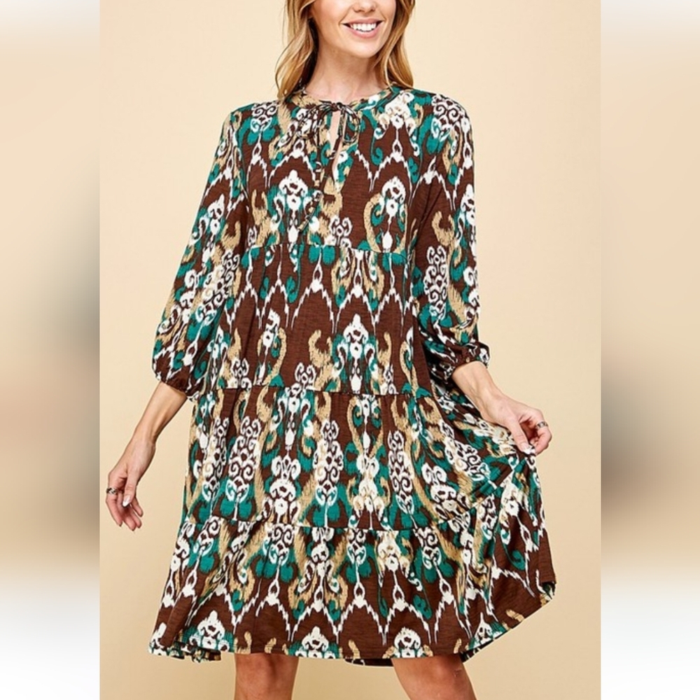 Shopin LA Women Vintage Demask Print Midi Dress with pockets NWT